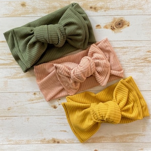 Knotted Baby Headband Ribbed fabric Boho baby olive, blush, mustard fall headband colors newborn turban toddler minimalist baby soft knit