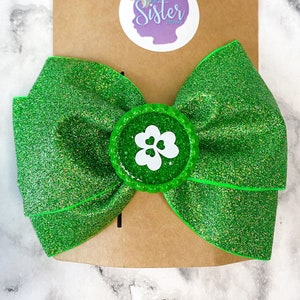 Fiocco per capelli di San Patrizio, fiocco per capelli a forma di trifoglio, fiocco festivo a forma di trifoglio, fiocco per capelli di San Patrizio, fiocco per capelli con glitter verde, grande fiocco per capelli verde festivo