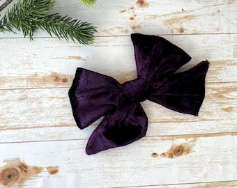 Fiocco per capelli in velluto viola, fiocco per capelli in prugna e melanzana, fiocco per capelli natalizio, annodato per ragazze, fiocco per capelli festivo, fiocco per capelli di Capodanno
