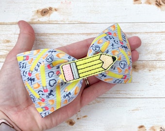 Back to School Hair Bow, picture day bow,  school first day hair bow, doodle hair bow, boutique school bow, preschool bow, school outfit