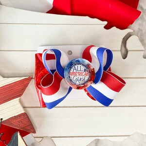 All American Girl Hair Bow, 4th of July hair bow, red white blue bow, America hair bow, Patriotic hair clip, USA hair bow, Independence bow