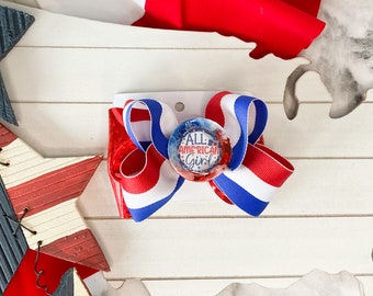 All American Girl Hair Bow, 4 juli haarboog, rood wit blauwe boog, Amerika haarboog, Patriottische haarclip, USA haarboog, Onafhankelijkheidsboog