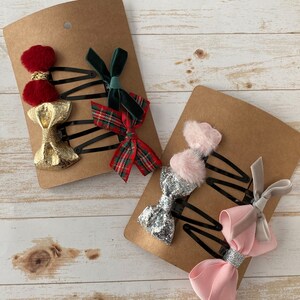 Weihnachts Haarspange, gold grün rot Weihnachten, rosa silber Urlaub Haarspange, Druckknopf für Mädchen 4er Set Clips, Haarschleife Clips Baby Kleinkind