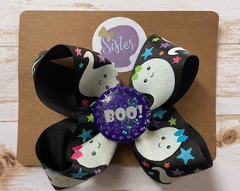 Noeud de cheveux fantôme, petit noeud d'Halloween, noeud d'Halloween à paillettes, noeud de cheveux de vacances d'automne, tenue d'Halloween pour fille, noeud de cheveux d'Halloween lumineux