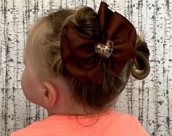 Ruffled Brown Hair Bow,  Neutral Formal Hair Bow, Chocolate Brown Hair Bow, Fancy girls hair bow, 4 inch bow, Dark Brown solid colored bow