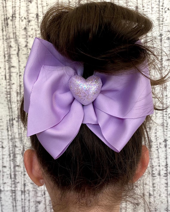Large Purple Hair Bow, Big Hair Bow, Lilac Girl Hair Clip, Glitter