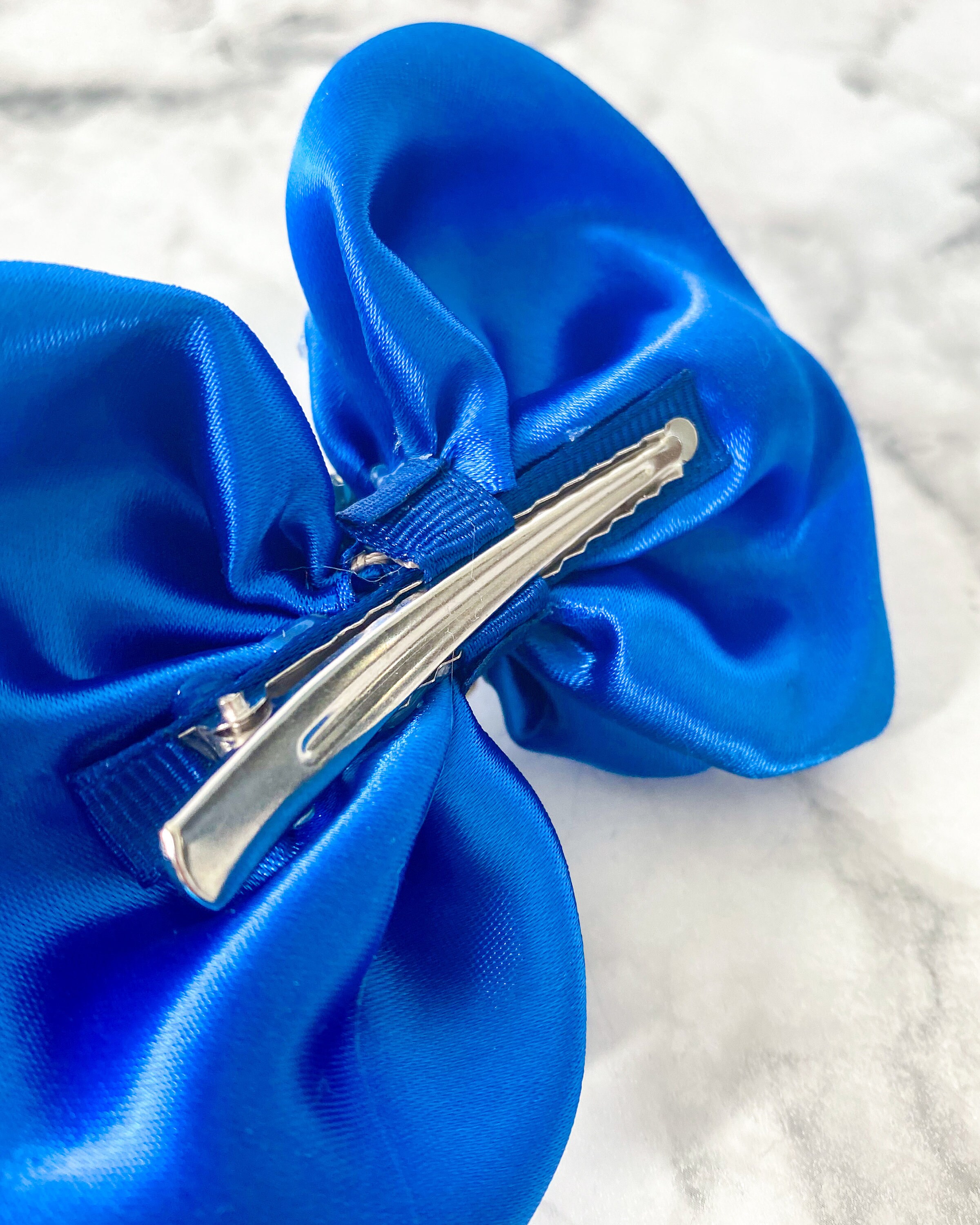 Royal Blue Pageant Hair Bow Rhinestone Ruffled Hair Bow Fancy Cobalt Bow Blue Glitz Hair ...