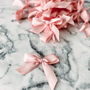 Dusty Pink Satin Bow Set Pretied Bows for Gifts Bows Wedding Favor Bags Tied Bows for Baby Shower Favor bow Bulk set Craft bow for Treat Bag