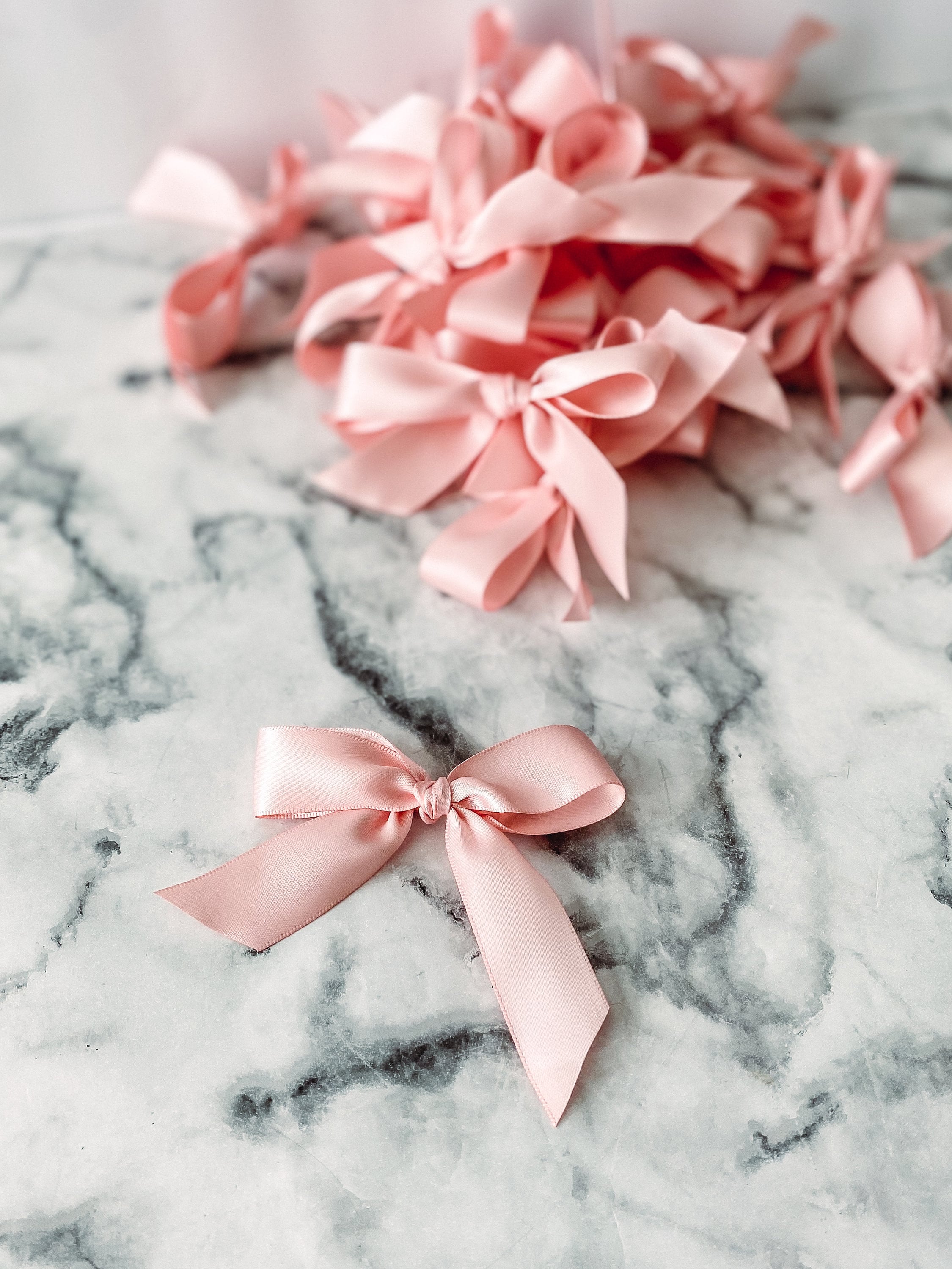 Dusty Pink Satin Bow Set Pretied Bows for Gifts Bows Wedding Favor Bags Tied Bows for Baby Shower Favor bow Bulk set Craft bow for Treat Bag