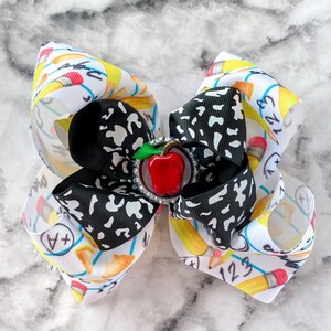 Back to school hair bow, first day school Bow, picture day hair bow, stacked school hair bow, elementary bow, preschool hair bow, pencil bow