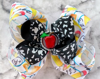 Back to school hair bow, first day school Bow, picture day hair bow, stacked school hair bow, elementary bow, preschool hair bow, pencil bow