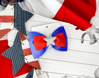 4 juli Hair Bow, Independence Day bow, Patriotic Hair Bow, roodblauwe haar strik, zilveren ster zomer strik, boutique haar strik, vakantie outfit