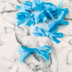 Bright Blue Velvet Bow Set  of 12 Pretied Bows for Gifts Bow Wedding Favor Bag Tied Bow for Baby Shower Favor bow Bulk set bow for Treat Bag