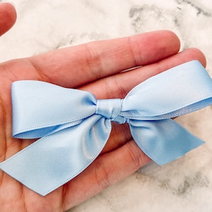 Dusty Blue Satin Bow Set Pretied Bows for Gifts Bows Wedding Favor Bags Tied Bows for Baby Shower Favor bow Bulk set Craft bow for Treat Bag