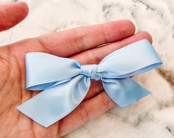 Dusty Blue Satin Bow Set Pretied Bows for Gifts Bows Wedding Favor Bags Tied Bows for Baby Shower Favor bow Bulk set Craft bow for Treat Bag