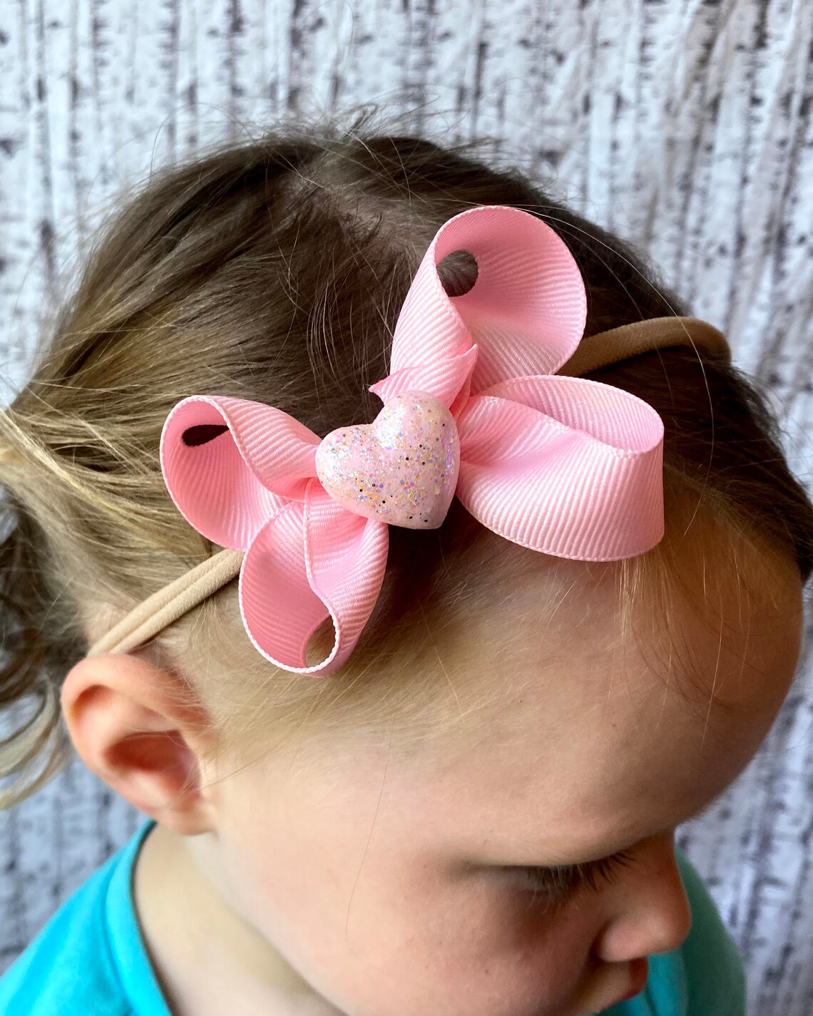 Baby Pink Hair Bow Pigtails Set of 2 Hair Bows Glitter Heart Etsy