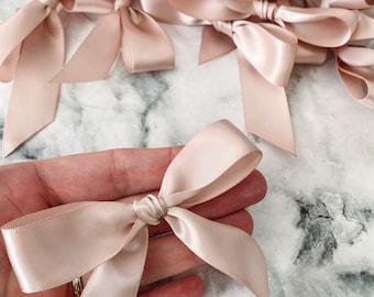 Champagne Satin Bow Set Pretied Bows for Gift Bows for Wedding Favor Bags Tied Bows for Shower Favor bows Rose Gold Bulk bow Treat Bag