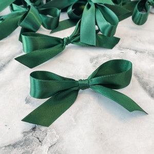 Dark Green Satin Bow Set Pretied Bows for Gifts Bows for Wedding Favor Bags Tied Bows for Shower Favor bows Forest Green Bulk bows Treat Bag