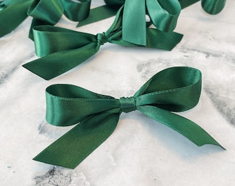 Dark Green Satin Bow Set Pretied Bows for Gifts Bows for Wedding Favor Bags Tied Bows for Shower Favor bows Forest Green Bulk bows Treat Bag
