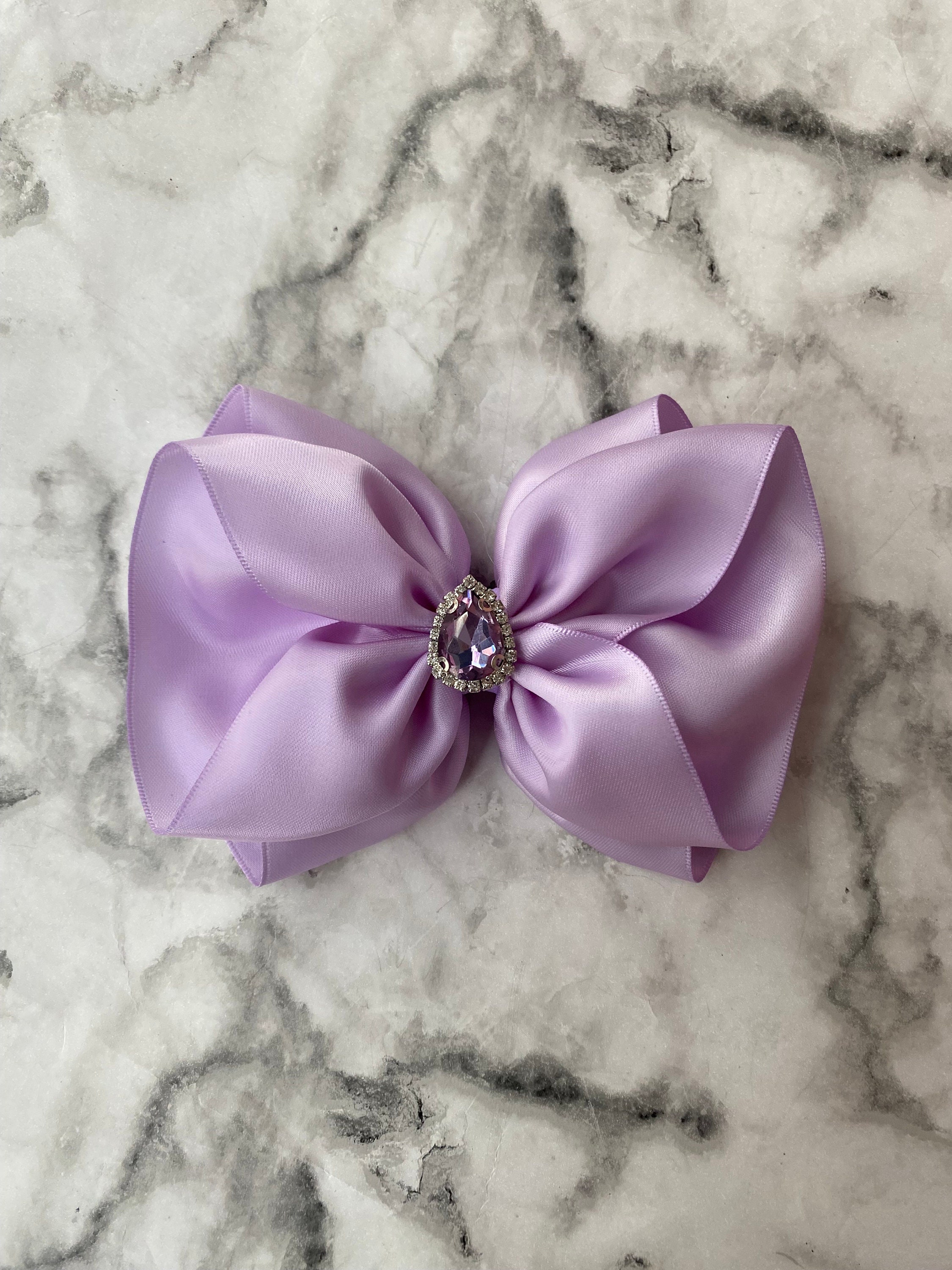 Light Purple Pageant Hair Bow, Rhinestone Ruffled Hair Bow, Extra