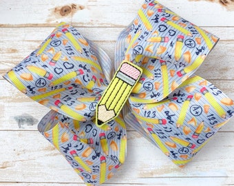Back to School hair bow, Pencil Hair Bow, School picture day outfit, elementary hair bow, first day school bow, preschool bow, grade bow