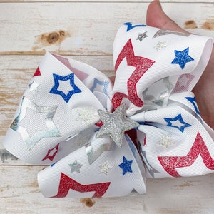 Patriotic Hair Bow, Red white blue stars hair bow, 4th of July bow, Independence Day Hair Bow, big summer hair bow, USA bow for girls