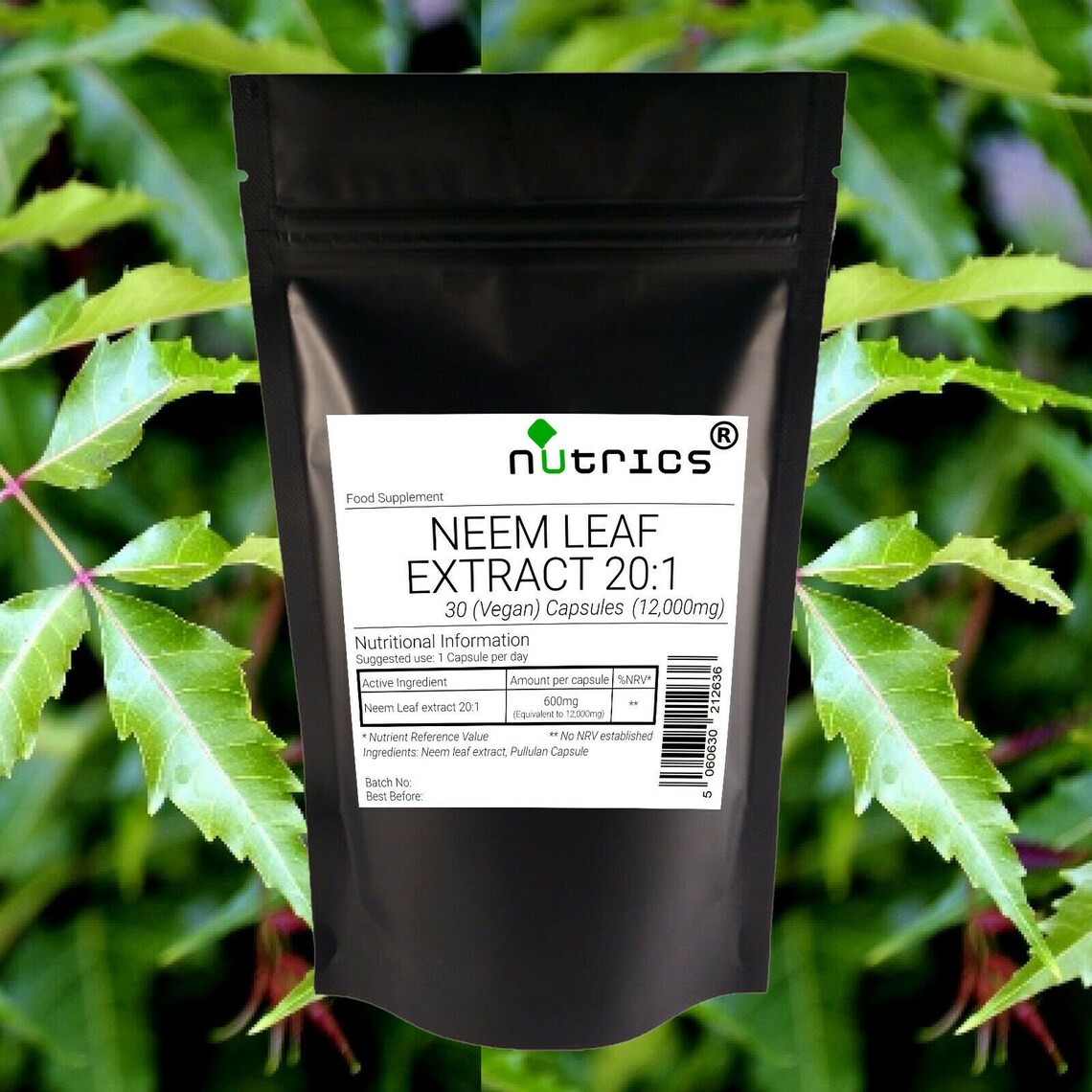Neem Leaf Extract, 12,000mg V Capsules 201 Ratio, 30 to 360 Vegan