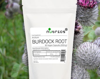 Nutrics® 530mg Burdock Root - 100% Pure 90 V Capsules (1 Month Supply) - Suitable for Vegan Vegetarian Halal Kosher