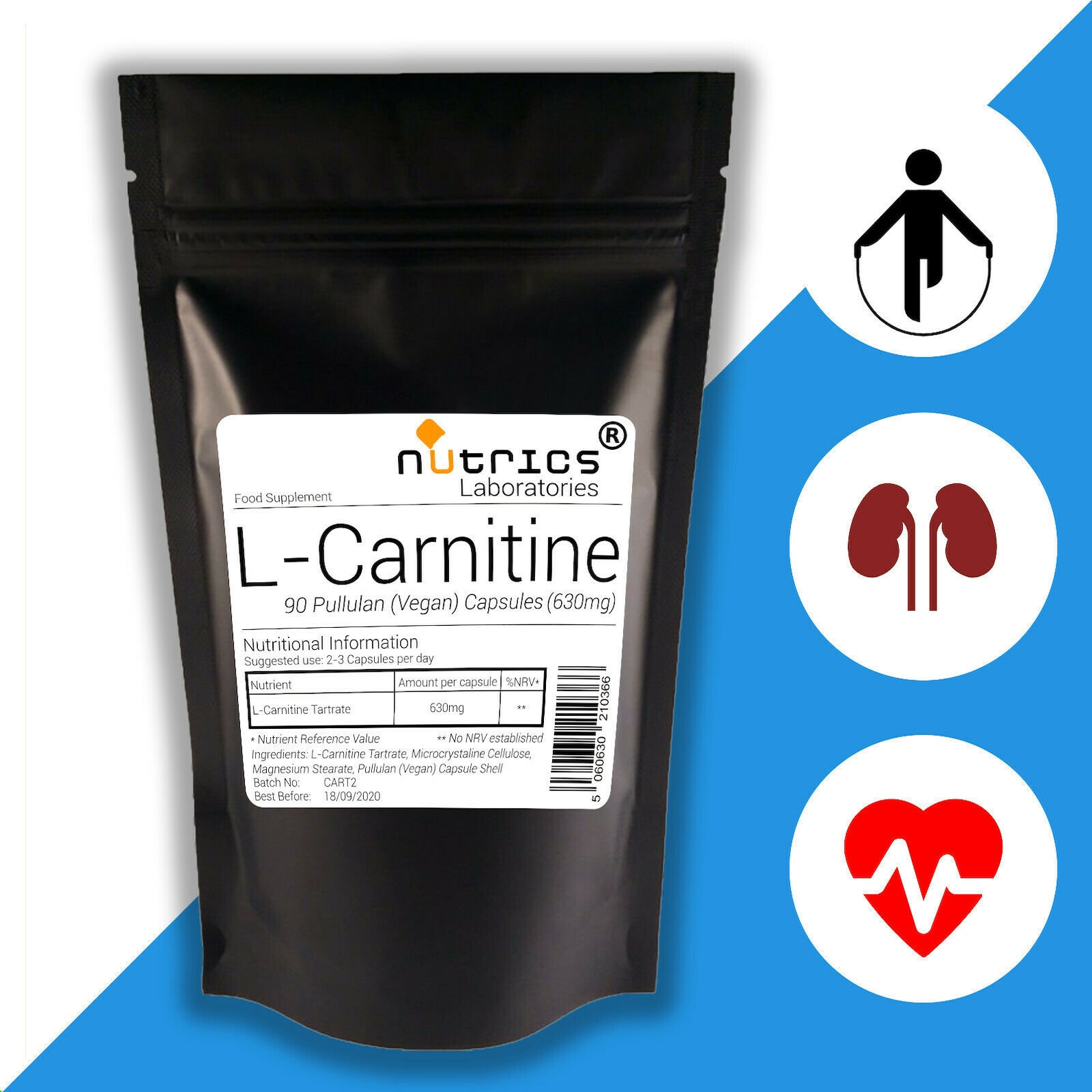 Nutrics® L CARNITINE 630mg X 90 Vegan Capsules Energy Etsy