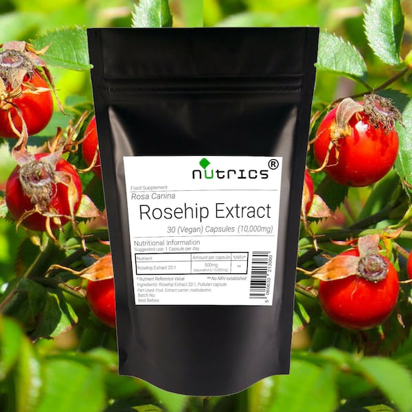 Nutrics® ROSEHIP EXTRACT 10,000mg Rosa Canina 20:1 STRONG 100% Pure Vegan Capsules One A Day