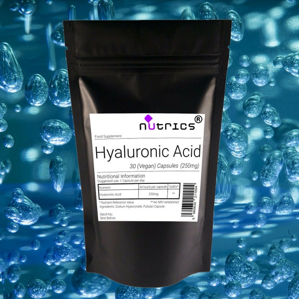 Nutrics® 250mg HYALURONIC ACID 100% Pure Vegan Capsules Anti Wrinkle Anti Ageing Skin Plumping
