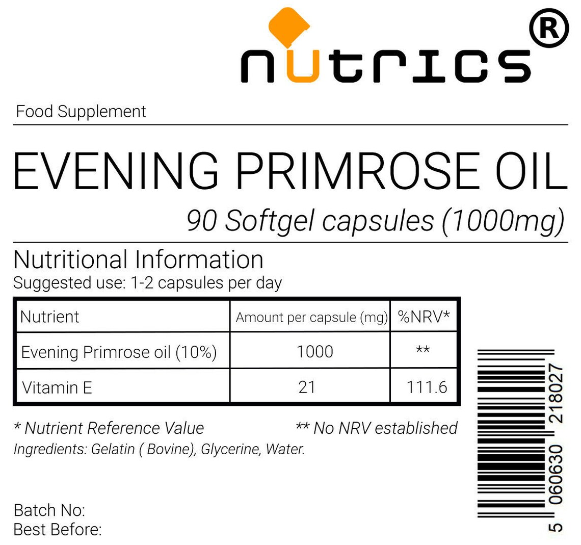 Nutrics® Evening Primrose Oil 1000mg 10 GLA Vitamin E Soft Etsy