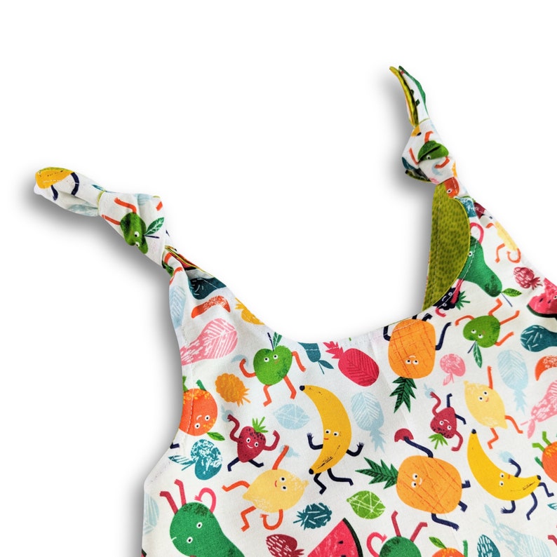 Children's Cotton Reversible Apron, cross back mobius style, bright and colourful fruit design Small 1-2, Medium 2-4, Large 4-6 years image 7