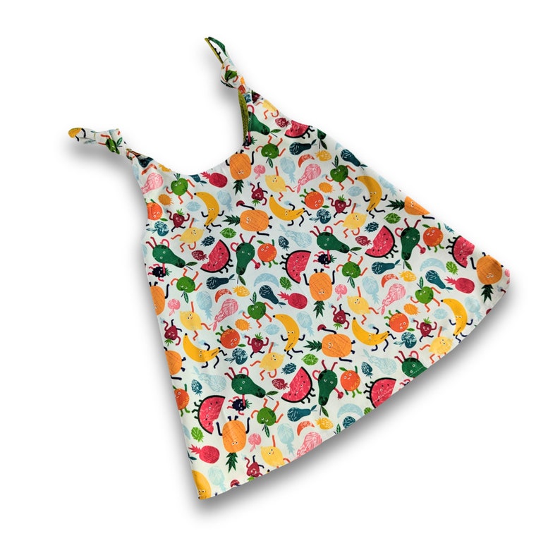 Children's Cotton Reversible Apron, cross back mobius style, bright and colourful fruit design Small 1-2, Medium 2-4, Large 4-6 years image 2