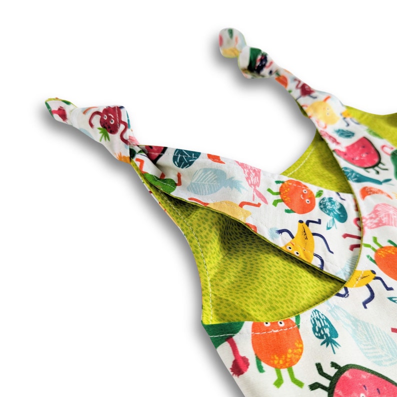 Children's Cotton Reversible Apron, cross back mobius style, bright and colourful fruit design Small 1-2, Medium 2-4, Large 4-6 years image 4