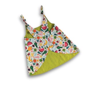 Children's Cotton Reversible Apron, cross back mobius style, bright and colourful fruit design Small 1-2, Medium 2-4, Large 4-6 years image 1