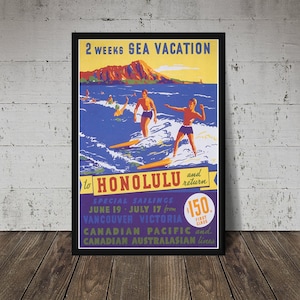 HONOLULU HAWAII - Cartel de viaje de Canadian Pacific Airlines - Descarga digital, arte imprimible, cartel de surf vintage, cartel de surf retro