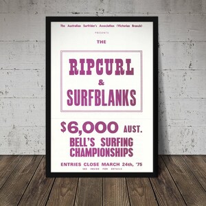 1975 RIP CURL BELL&#39;S Surfing Championship Competition Print - Vintage Surfing Poster, Retro Surf Poster, Beach Decor, Surfing Print