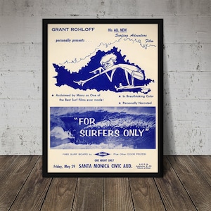 FOR SURFERS ONLY Surfing Adventure Film Poster - Digital Download, Printable Art, Vintage Surfing Poster, Surf Poster, Surfing Print