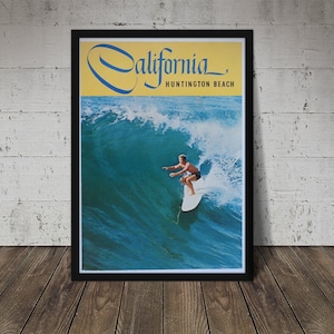 CALIFORNIA - HUNTINGTON BEACH Surf Print - Vintage Surfing Poster, Retro Surf Poster, Beach Decor, Surfing Print, Surf Decor