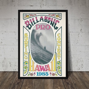1985 BILLABONG PRO Surfing Competition Poster - Vintage Surfing Poster, Retro Surf Poster, Beach Decor, Surfing Print, Surf Decor