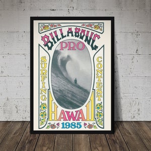 1985 BILLABONG PRO Print - Digital Download, Printable Art, Vintage Surfing Poster, Retro Surf Poster, Surfing Print