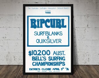 1976 Rip Curl Bell's Surfing Championship Print – Vintage Surf Poster, Retro Beach Decor