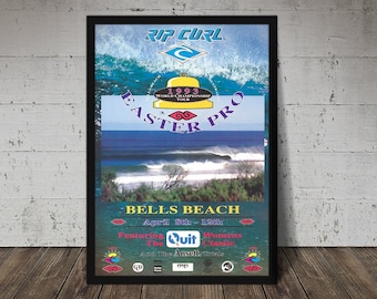 1993 Rip Curl Bells Beach Easter Pro Surfing Poster – Vintage Surf Art Print