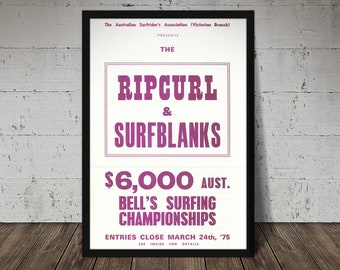 1975 Rip Curl Bell's Surfing Championship Print – Retro Surf Poster, Beach Decor