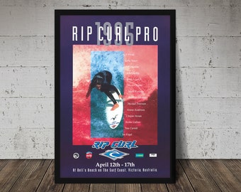 1995 Rip Curl Pro Bells Beach Surfing Competition Vintage Surf Poster, Retro Beach Decor