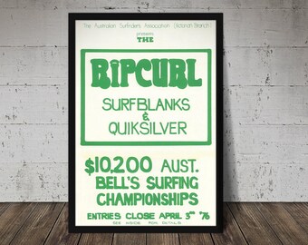 1976 Rip Curl Bell's Surfing Championship Print – Vintage Surf Poster, Retro Beach Decor