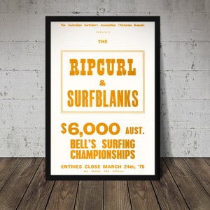 1975 RIP CURL BELL&#39;S Surfing Championship Competition Print - Vintage Surfing Poster, Retro Surf Poster, Beach Decor, Surfing Print