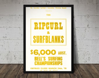 1975 Rip Curl Bell's Surfing Championship Print – Vintage Surf Poster, Retro Beach Decor
