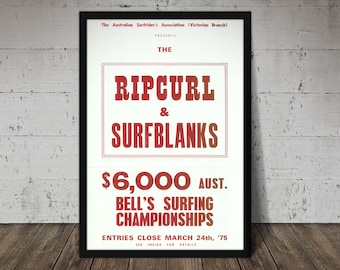 1975 Rip Curl Bell's Surfing Championships Print – Vintage Surf Poster, Retro Beach Decor